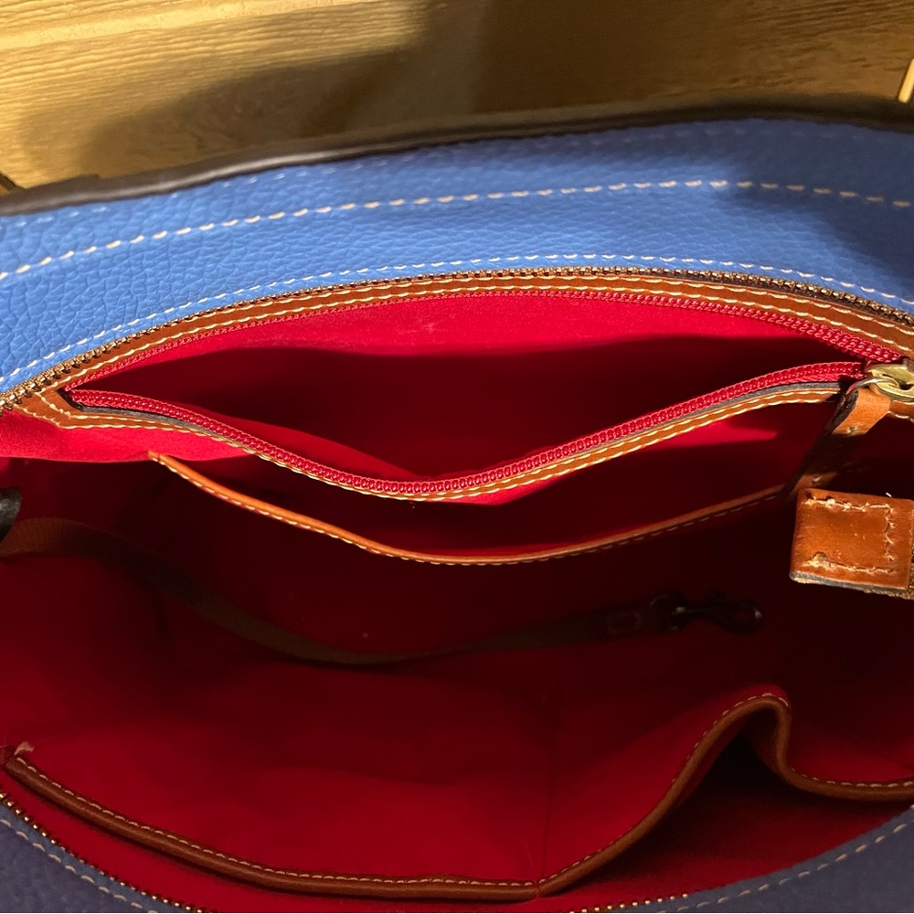 Dooney & Bourke Lexington Tote Pebbled Leather Azure Blue W/Brown Leather EUC - Picture 6 of 8